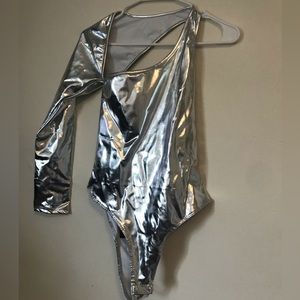 Fashion Nova Your Addiction Metallic Bodysuit - silver